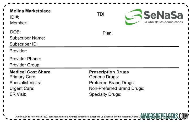 Cartão de seguro saúde da República Dominicana exemplo real